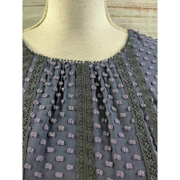 J Crew Blouse size 0 Navy Blue Lace Dotted Sheer Boho Peasant Prairie Modest - Picture 4 of 10